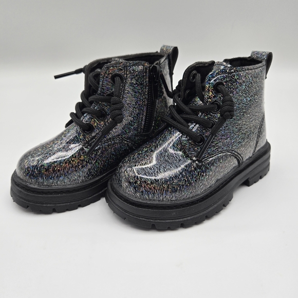 Toddler Girls Black Rainbow Glitter Chunky Combat Boots Size EU 21 US 5.5 - Picture 1 of 11